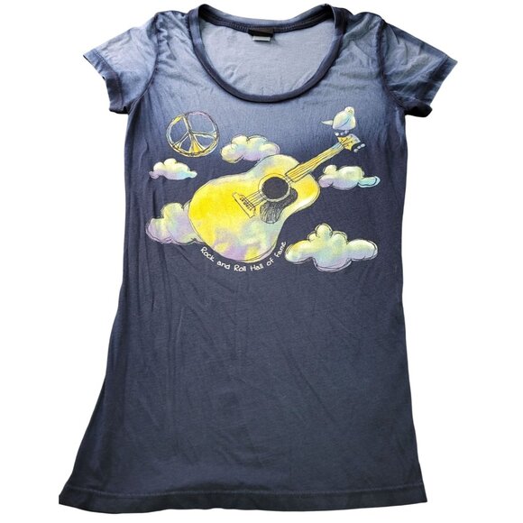 Rock & Roll Hall of Fame Womens Med PEACE DOVE IN THE CLOUDS Graphic Ombre Tee - Picture 1 of 7